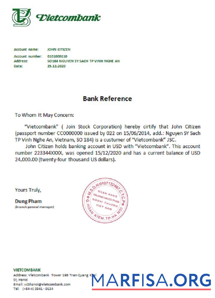 Blank Vietnam Vietcombank reference download for verification